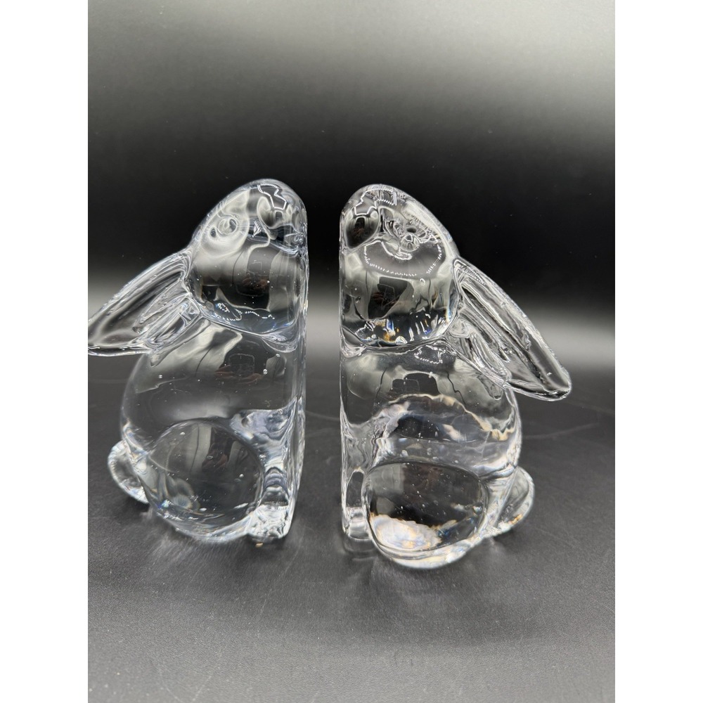 🐇✨ Vintage OCI Omnibus Glass Bunny Bookends / Figurines – Clear Glass Pair ✨🐇